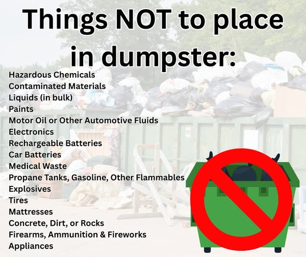 things not to place in dumpster
