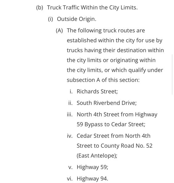 Truck Route Ordinance